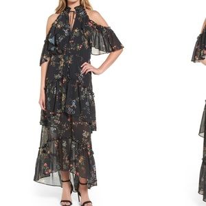 AFRM Floral Ruffle Cold Shoulder Maxi Dress